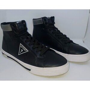 Guess Men's Black High Top Sneakers With Silver Accents Size US 8.5 EU 41.5